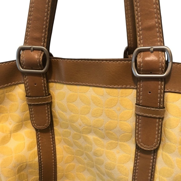 Fossil Marley Double Handle Shoulder Bag Shopper Yellow Canvas Leather 14X11 - Picture 14 of 14